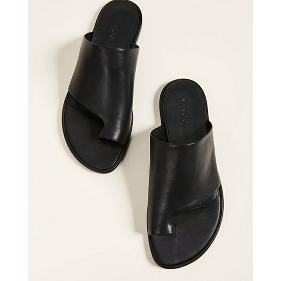 VINCE Black Leather Slides - Picture 3 of 6